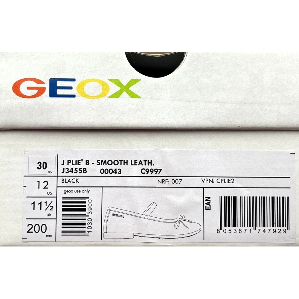 Geox Little Girls Leather Plie Ballet Flats Size‎ 12 Solid Black Lightweight